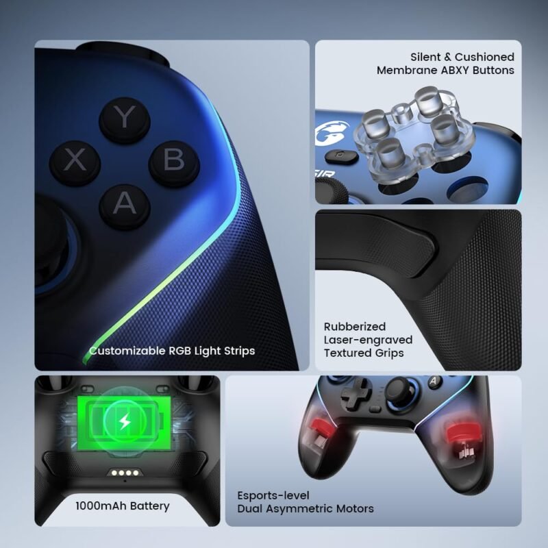 GameSir Super Nova Wireless Gaming Controller for PC/Switch/Switch 2/iOS/Android, 1000Hz Polling Rate, Hall Effect Stick & Trigger, Rubberized Grips, RGB Lighting, 1000mAh - Blue - Image 5