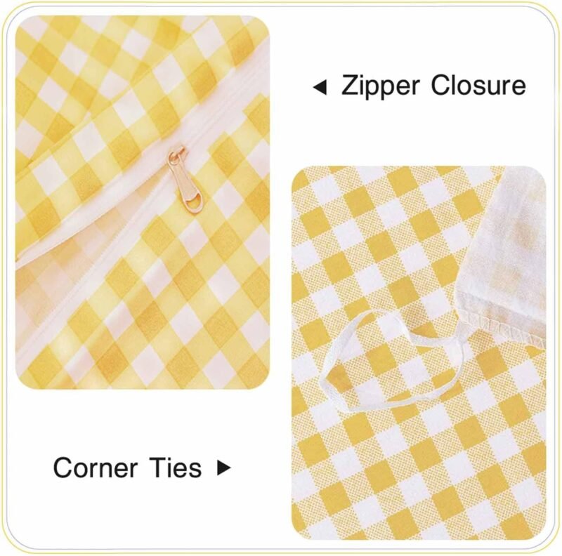 ETDIFFE Yellow Grid Duvet Cover Queen Size, 3 Piece Farmhouse Buffalo Check Gingham Geometric Pattern Printed Microfiber Comforter Cover Set, Soft and Lightweight Plaid Bedding Quilt Cover - Image 6