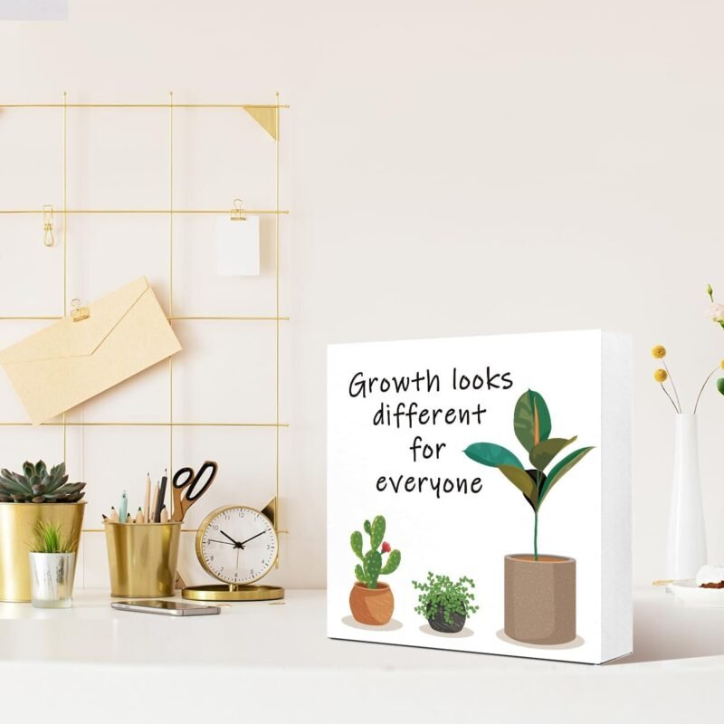 LVQHI Inspirational Wood Block Sign,Growth Looks Different for Everyone Plant Motivational Wooden Block Sign for Home Bedroom Office Desk Table Decor,Inspirational Cheer Up Gift for Coworker Friend - Image 6