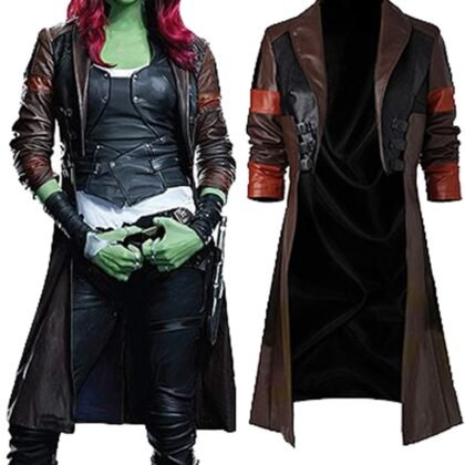 SpazeUp Womens Gaming Cosplay Trench Coat - Halloween Costume Maroon Faux Leather Coat Women