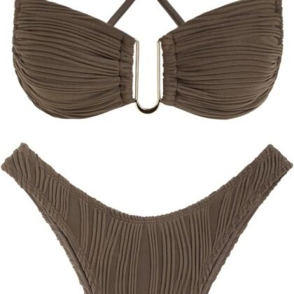ZAFUL Women's Textured Underwire Bikini Set V Notch High Cut Swimwear Tie Side Ribbed Sexy Swimsuits