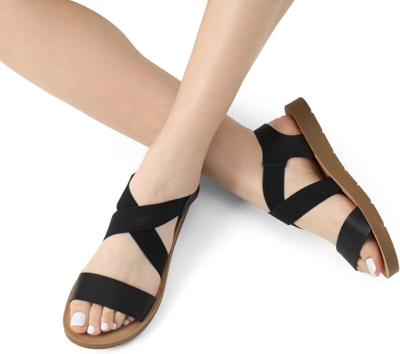 DREAM PAIRS Women's Open Toe Elastic Ankle Strap Flat Summer Sandals - Image 4