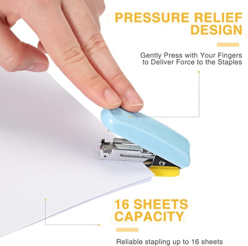 Leinuosen 6 Pack Mini Stapler with 1000 Staples Pink Small Stapler Multipack 16 Sheets Capacity Standard Staples with Box Desktop Remover for Kids School Office Supplies, 3 Colors - Image 3