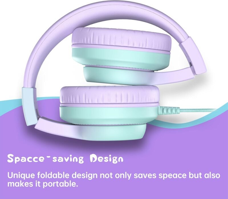 Kids Headphones, Wired Headphones for Kids Over Ear with Microphone, 85/94dB Volume Limiter Headphone for Girls Boys, Foldable Headphone for Learning & Entertainment,Gradient Purple - Image 7