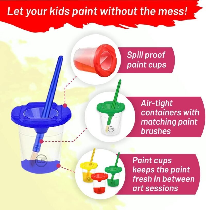 The Mega Deals Kids Painting Set, Washable Paint for Kids with Paint Cups, Toddler Paintbrushes, Waterproof Kid Smock, Non Toxic Washable Finger Paints 2 oz Each, Toddler Painting Supplies - Image 3