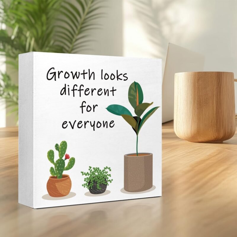 LVQHI Inspirational Wood Block Sign,Growth Looks Different for Everyone Plant Motivational Wooden Block Sign for Home Bedroom Office Desk Table Decor,Inspirational Cheer Up Gift for Coworker Friend - Image 4