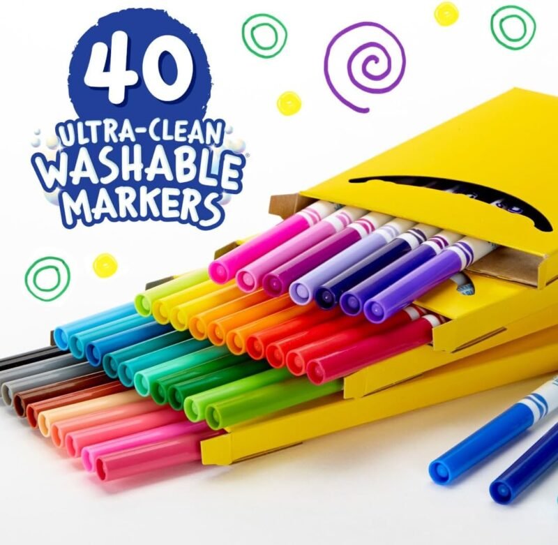 Crayola Ultra Clean Fine Line Washable Markers for School (40ct), Colored Markers for Kids, Coloring Book Art Supplies, Back to School Supplies for Teachers - Image 3