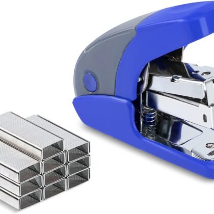 PAPERPAL Effortless Mini Stapler Set, 20 Sheet Capacity, Integrated Remover & Staple Storage, Holds 1/4" Staples, Includes 1000 Staples, Lightweight, Office, School & Daily Use, Dark Blue