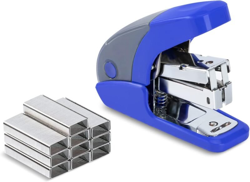PAPERPAL Effortless Mini Stapler Set, 20 Sheet Capacity, Integrated Remover & Staple Storage, Holds 1/4" Staples, Includes 1000 Staples, Lightweight, Office, School & Daily Use, Dark Blue
