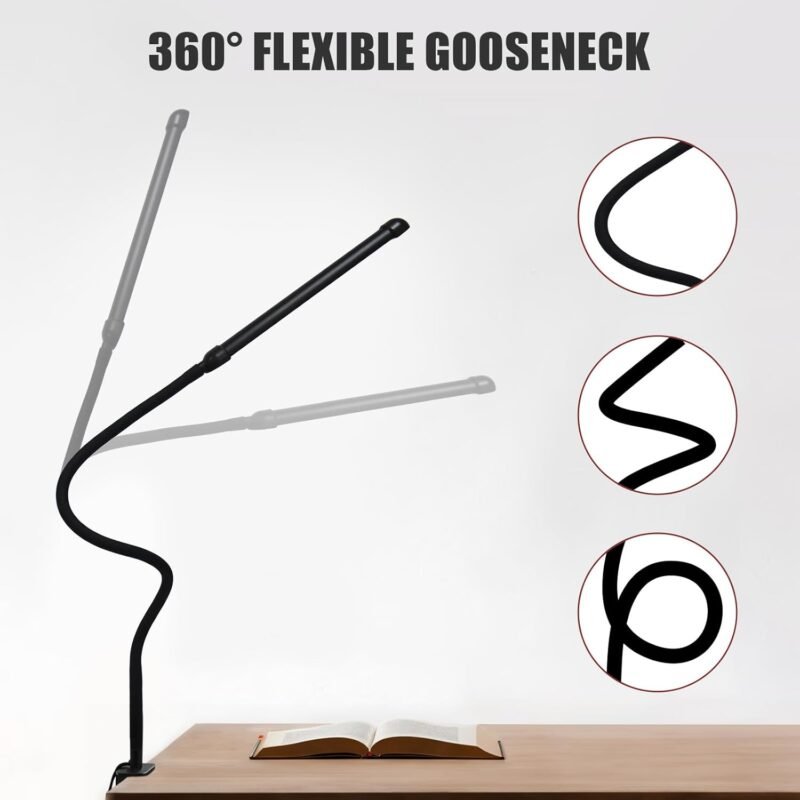 LED Desk Lamp with Clamp, Clamp Light with 30 Adjustable Color Modes, Clip on Light with Long Flexible Gooseneck, Eye Care Lamp Clamp for Study, Work, Home, Office, Black, 12W - Image 6