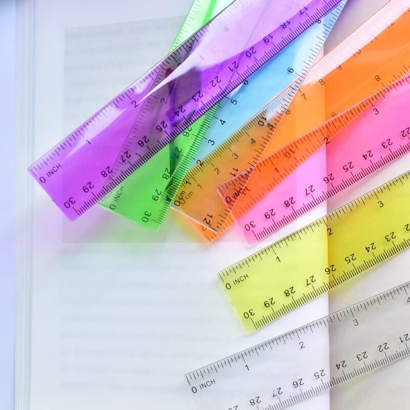 Color Transparent Ruler Plastic Rulers - Ruler 12 inch, Kids Ruler for School, Ruler with Centimeters, Millimeter and Inches, Assorted Colors, Clear Rulers, 7 Pack School Rulers - Image 2
