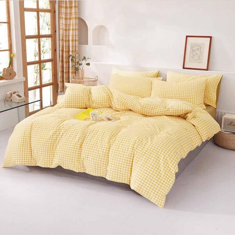 ETDIFFE Yellow Grid Duvet Cover Queen Size, 3 Piece Farmhouse Buffalo Check Gingham Geometric Pattern Printed Microfiber Comforter Cover Set, Soft and Lightweight Plaid Bedding Quilt Cover - Image 3