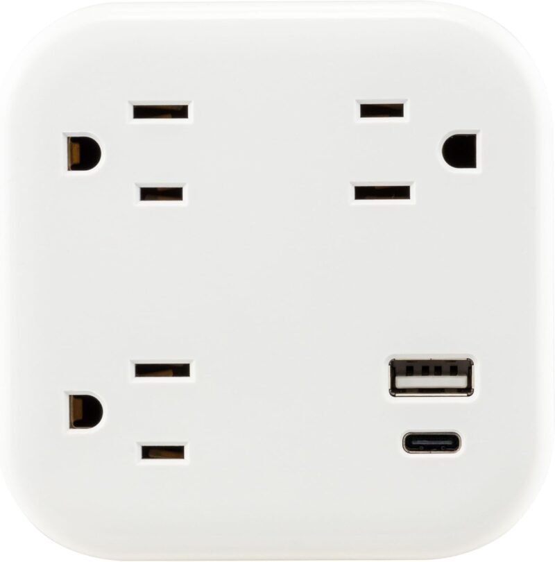 GE UltraPro 3-Outlet Surge Protector Wall Tap, 980J, USB-C & USB-A Ports, Adapter-Spaced Outlets, Circuit Breaker, ETL Certified, Low-Profile Design, White, 85875 - Image 2
