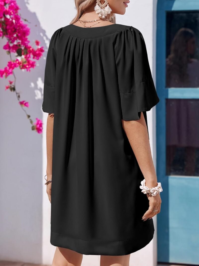 Wenrine Womens Flutter Short Sleeve Mini Dress Casual V Neck Loose Flowy Summer Dresses - Image 5