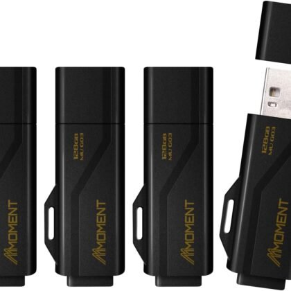 Moment 128GB (4 Pack) MU G03 USB Flash Drive 4-Pack – USB 3.2 Memory Stick with Protective Cap and Keychain Loop, Up to 100MB/s Read, 30MB/s Write – Plug & Play USB Drive for PC, Mac, TV, Car