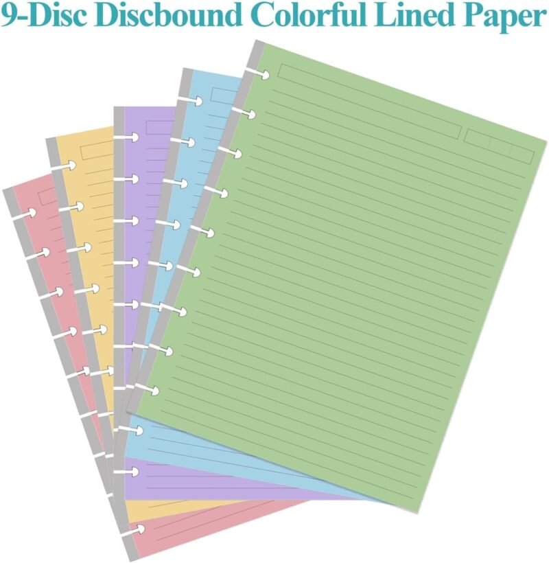 9-Disc Discbound 5 Colorful Line Paper Pre-punched Happy Planners Inserts, 100Sheets/200Pages Classic Size Line Loose-Leaf Paper, Per Color 20 Sheets, 7" x 9.25" - Image 5