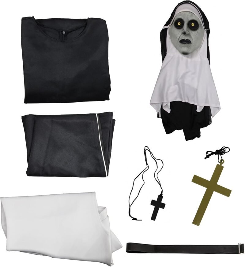 Nun Costume for Women, Nun Dress with Scary Nun Mask, Various Size Adult Halloween Nun Outfit Cosplay - Image 6