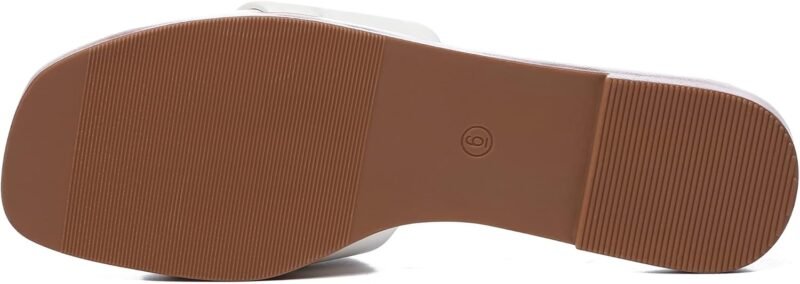Athlefit Women's Summer Flat Sandals Slip On Square Toe Soft Leather Slide Sandals - Image 3