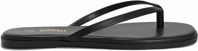 Rihero Flip Flops for Women Comfortable Square Toe Beach Sandals Slip On Leather Thong Flat Sandals Dressy - Image 2