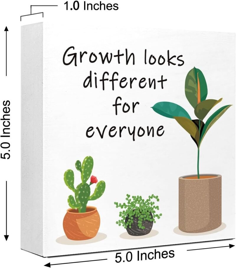 LVQHI Inspirational Wood Block Sign,Growth Looks Different for Everyone Plant Motivational Wooden Block Sign for Home Bedroom Office Desk Table Decor,Inspirational Cheer Up Gift for Coworker Friend - Image 2