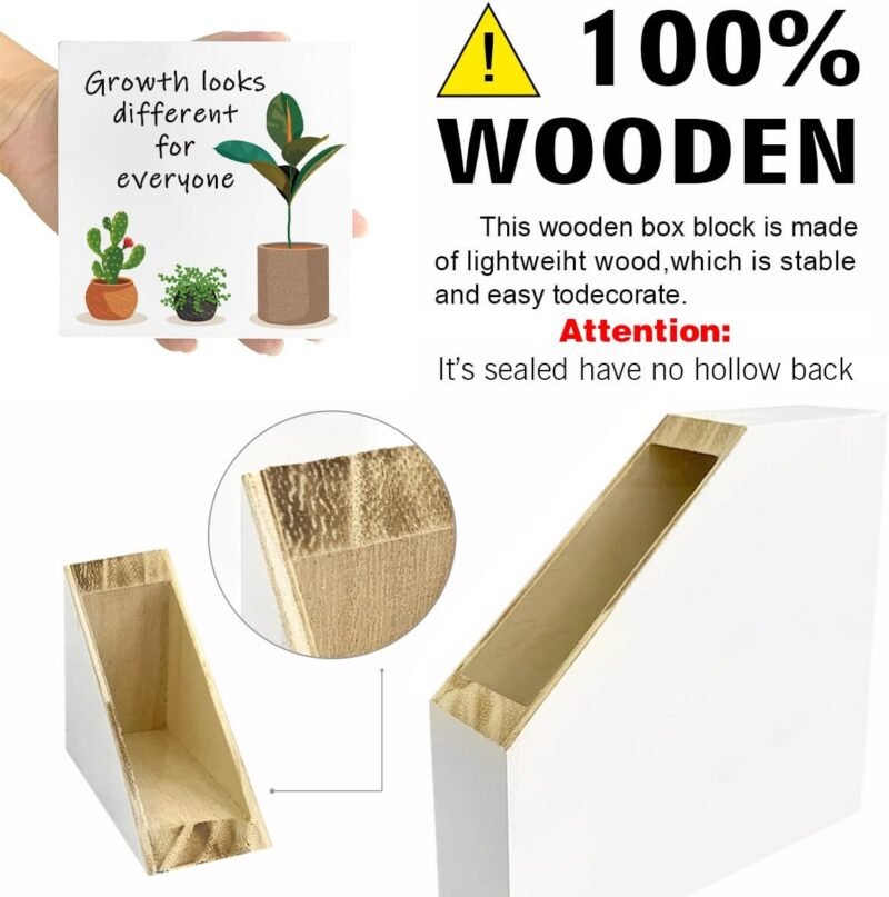 LVQHI Inspirational Wood Block Sign,Growth Looks Different for Everyone Plant Motivational Wooden Block Sign for Home Bedroom Office Desk Table Decor,Inspirational Cheer Up Gift for Coworker Friend - Image 3