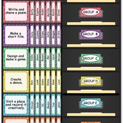 Eamay Small Group Management Pocket Chart with 84 Cards to Keep Small Groups Organized and On Task, Classroom Jobs Pocket Chart and Teacher Must Haves (Black)
