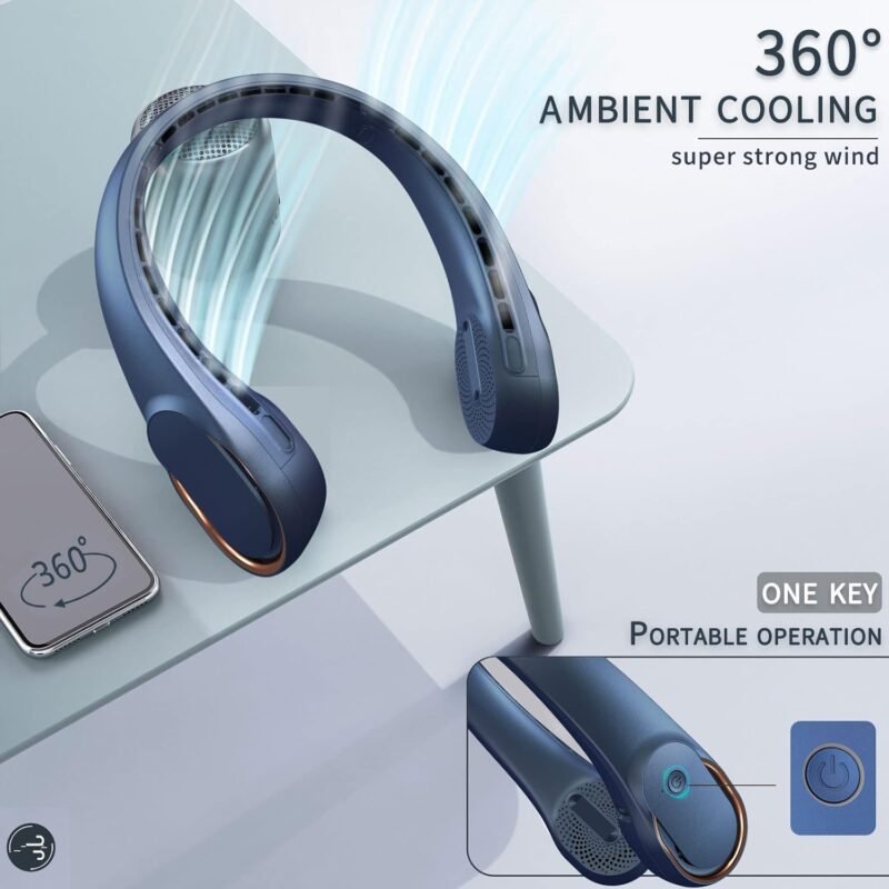 Neck Fan, USB Rechargeable Personal Fan, 4000 mAh Battery Operated, 3 Speeds Adjustable, Faster Cooling, Ultra Quiet, Suitable for Home, Office, Travel, Sports - Image 5