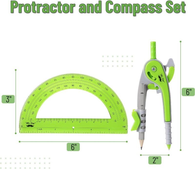 Mr. Pen- Compass and Protractor Set, Geometry Kit, Compass Protractor Set, Protractor, Compass for Geometry, Math Compass, Compass School, Math Compass and Protractor, Back to School Supplies - Image 2