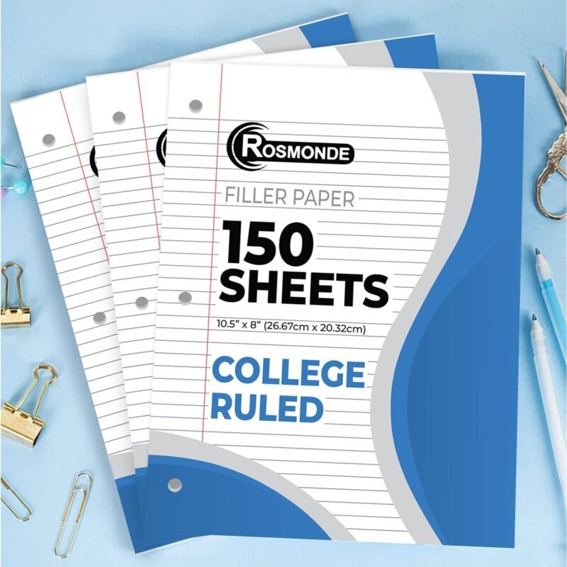 Loose Leaf Paper, 450 Sheets, 3 Pack, College Ruled Paper, 8" x 10.5", Bulk Office Filler Paper, 3 Hole Punched, 150 Sheets/Pack, 56 gsm Paper, College Ruled Notebook Paper for Binder, White - Image 8