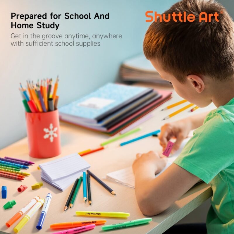 Shuttle Art 102 PCS Back to School Supplies Kit, School Supply Box for Grades K-5, School Supplies for Kids and Students, Including Pencils, Pens, Markers, Erasers, Notebooks, Folders and More - Image 7