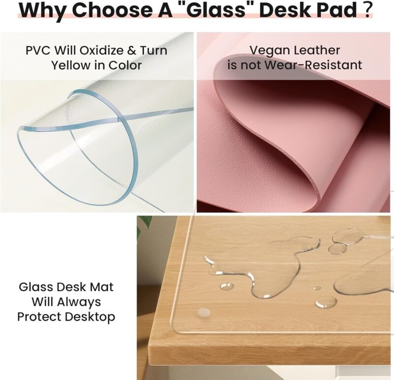 JAMBALAY Tempered Glass Desk Pad to Protect Desk, 32" x 20" Office Desk Pad for Keyboard and Computer Monitor, Clear Desk Protector Pad, Clear Desk Mat for Desktop Dry Erase - Image 3