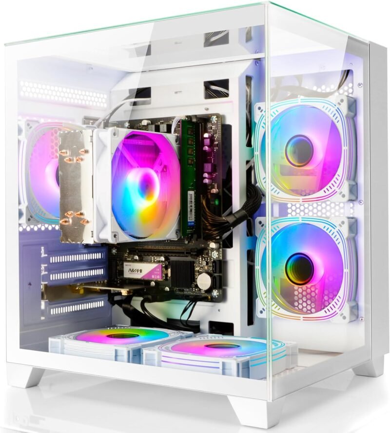 LXZ Desktop PC Computer Ryzen 5-5600GT 8 core 3.6GHz, 16G DDR4 RAM, 512G NVME SSD, Tower Computer with 400W Power Supply for Working, Home and Office (White)