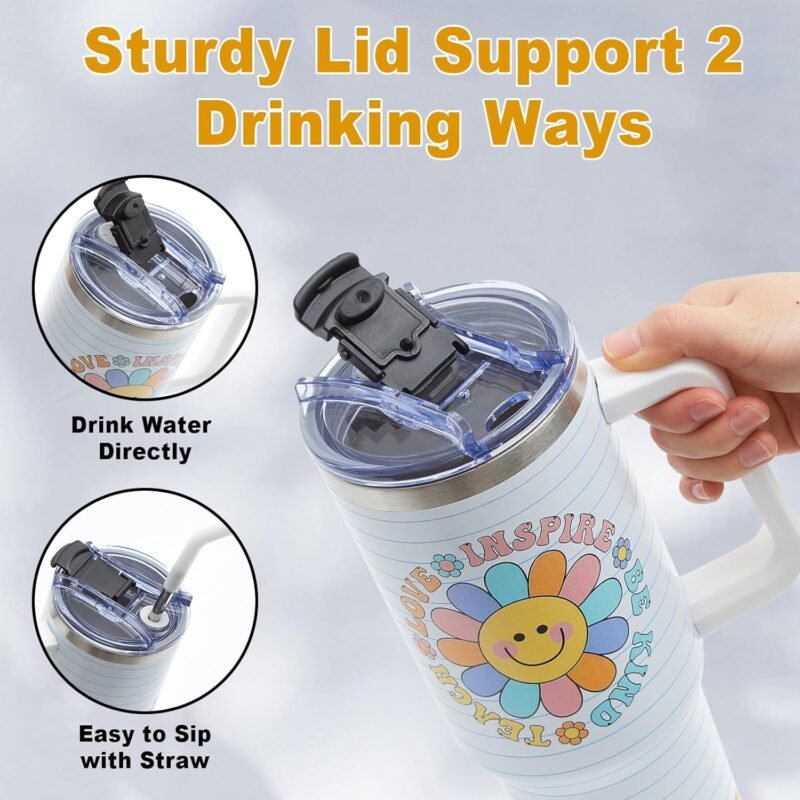 DIY Custom Teacher Appreciation Gifts for Men Women DIY Name Thank You Teacher Tumbler Mug 40OZ Smile Sunflower Stainless Steel Cup for Birthday Graduation Back to School Teacher’s Day Retirement Gift - Image 5