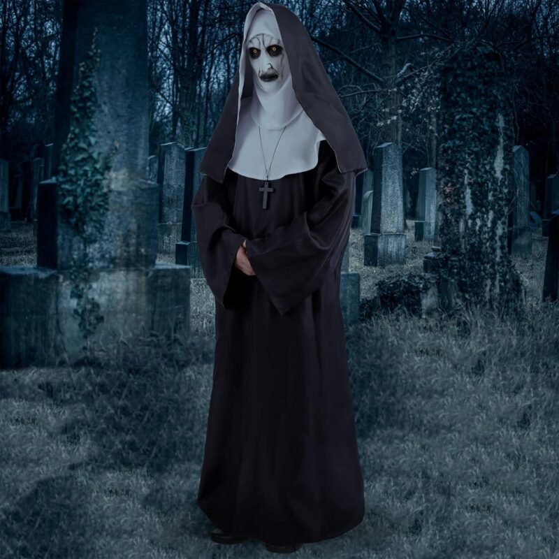 Mahoon Halloween Nun Costume – Deluxe Scary Nun Outfit with Mask for Women Men, Plus Size Unisex Adult Party Suit - Image 4