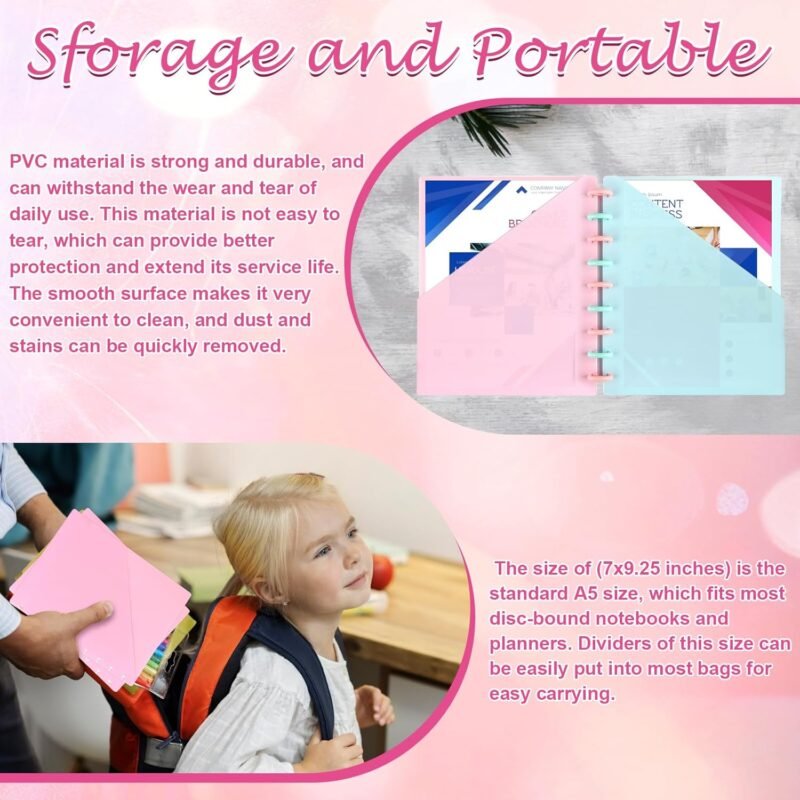 5 Pcs 7x9.25 Inch Discbound Pocket Dividers 2 Pocket Paper Discbound Notebook Dividers with Pockets 9 Disc Planner Pocket Inserts Disc Planner Cover Discbound Notebook Accessories for Office - Image 6