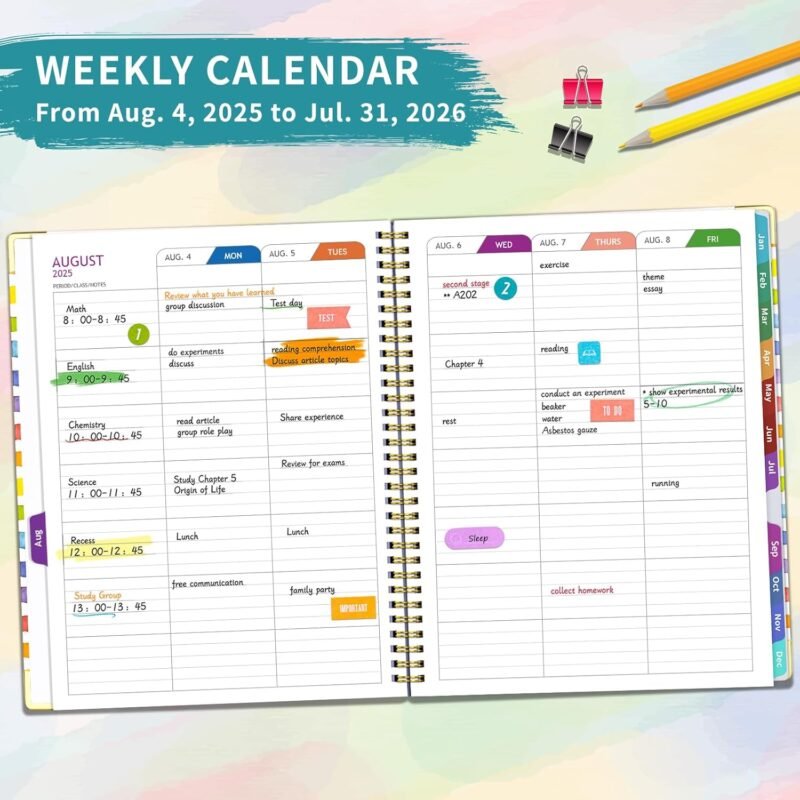 Teacher Planner 2025-2026, August 2025 to July 2026 Academic Year, 8.5" x 11" Lesson Planner Book for Teachers with Colorful Tabs, Teacher Calendar for Classroom or Homeschool, Hardcover, Color Stripe - Image 3