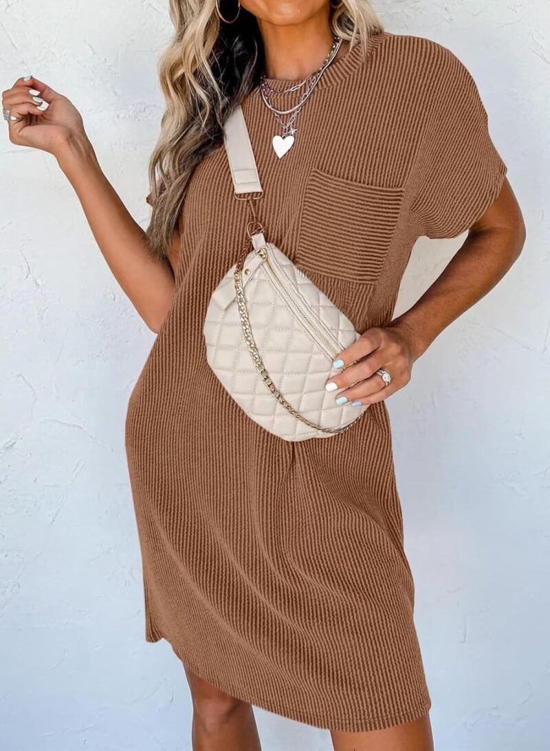 Acelitt Womens Casual Summer Crewneck Short Sleeve Ribbed Mini Tshirt Dress, XS-3XL - Image 4