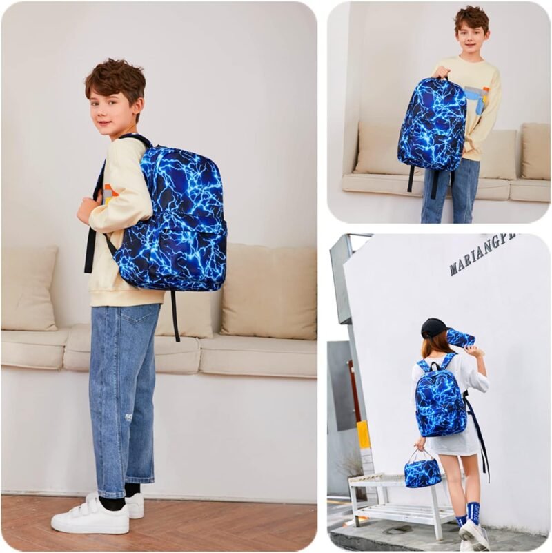 Boy School Backpack Elementary Middle Lightning Bookbag Laptop Teenager Waterproof Lightweight 17 Inches (1-Blue) - Image 7