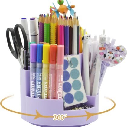 360°Degree Rotating Desk Organizer, 10 Slots Pencil Pen Holder for Desktop, Cute Rotating Desk Pen Organizer Storage Caddy for Office, School, Home, Art Supply, Teacher