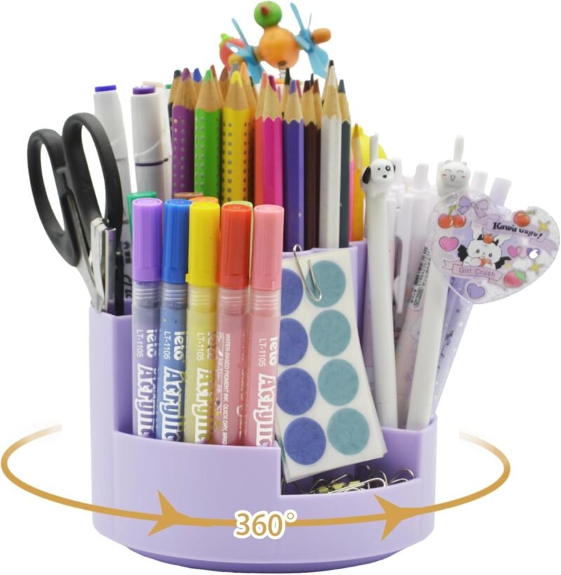 360°Degree Rotating Desk Organizer, 10 Slots Pencil Pen Holder for Desktop, Cute Rotating Desk Pen Organizer Storage Caddy for Office, School, Home, Art Supply, Teacher