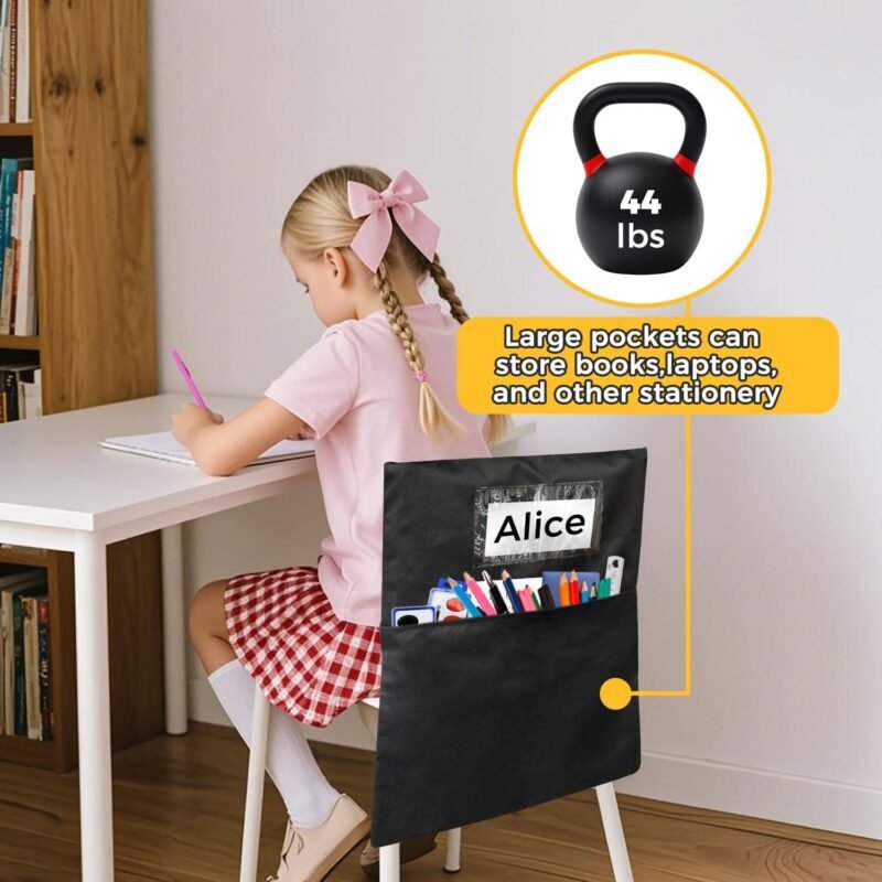 12 Pack Chair Pockets for Classrooms - Seat Sacks Organizer for K-2 Students, Durable Fabric Storage Pockets for School Supplies & Books - Image 5
