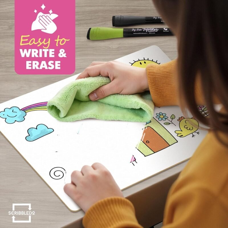 Scribbledo 12 Small White Board Dry Erase Boards Classroom Pack Mini White Boards 9"x12” Double Sided Personal Whiteboards for Students Teachers School Supplies Lapboards Mini Whiteboard Erasers Incl - Image 9