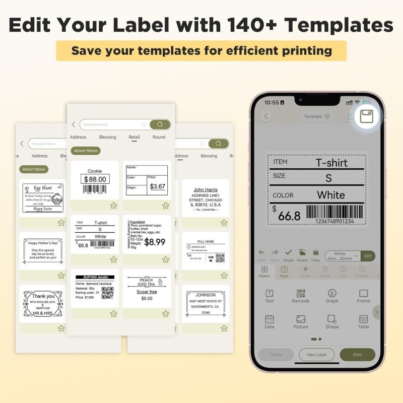 SUPVAN T50M Pro Bluetooth Label Maker Machine with 3 Tapes, Wide Waterproof Label, Versatile App with 40 Fonts and 450+ Icons, Inkless Labeler for Home, Kitchen, School, Office Organization, Black - Image 5