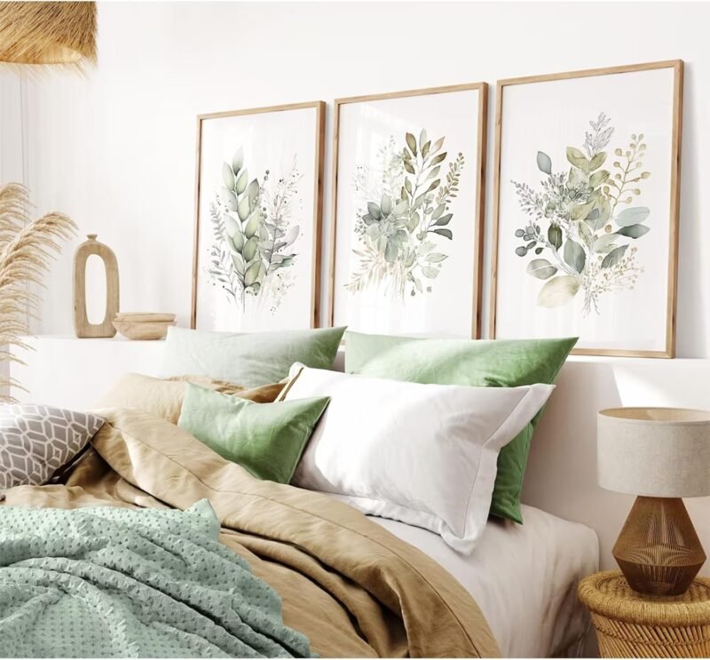 Watercolor Botanical Wall Art Set of 3 Boho Floral Canvas Wall Decor Prints Sage Green Wildflower Wall Art Modern Flower Pictures Botanical Painting for Bedroom Bathroom 16x24 Inch Unframed - Image 3