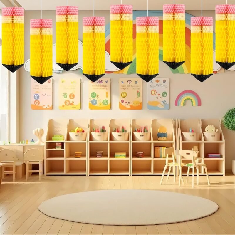 JULMELON 6 PCS Hanging Pencil Lanterns Honeycoms Welcome Back to School Classroom Decorations, Perfect for Preschool Classroom First Day of School Party Supplies Decor - Image 7