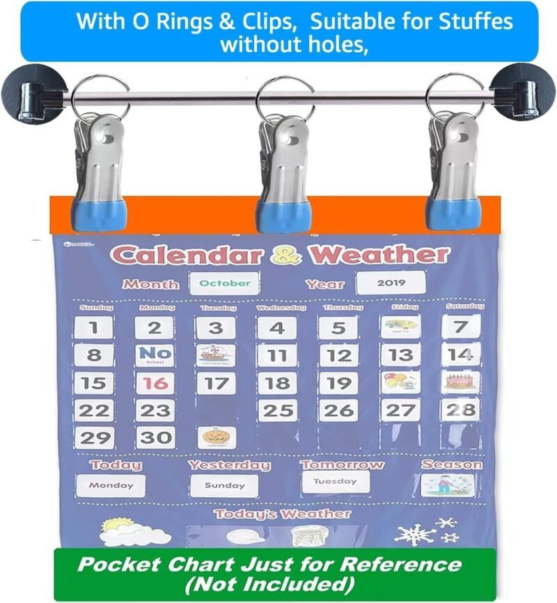 Magnetic Rod for Classroom Whiteboard, Magnets Anchor Chart Paper Holder for Calendar Pocket Chart, Magnetic Flip Calendar Date Display, Teacher Kids Curtain Hanging Black White Decor Accessories Set - Image 5