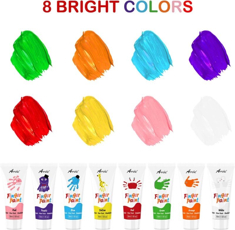 AROIC 8PCS Washable Finger Paint for Kids, Non-Toxic Finger Paints 8Colors, Art Supplies for Toddlers, Painting Supplies for Kids Boys Girls Gifts, Hand Paint DIY Crafts - Image 2