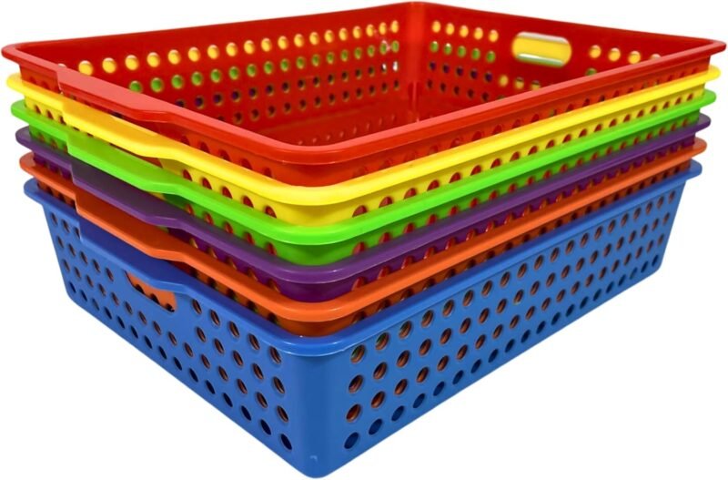 4E's Novelty 6 Pcs Colorful Plastic Classroom Storage Bins 13.75" X 10.25" for Organizing A4 Papers Trays, Turn In Containers Kids School Teachers Classroom Organization & Storage Supplies - Image 8