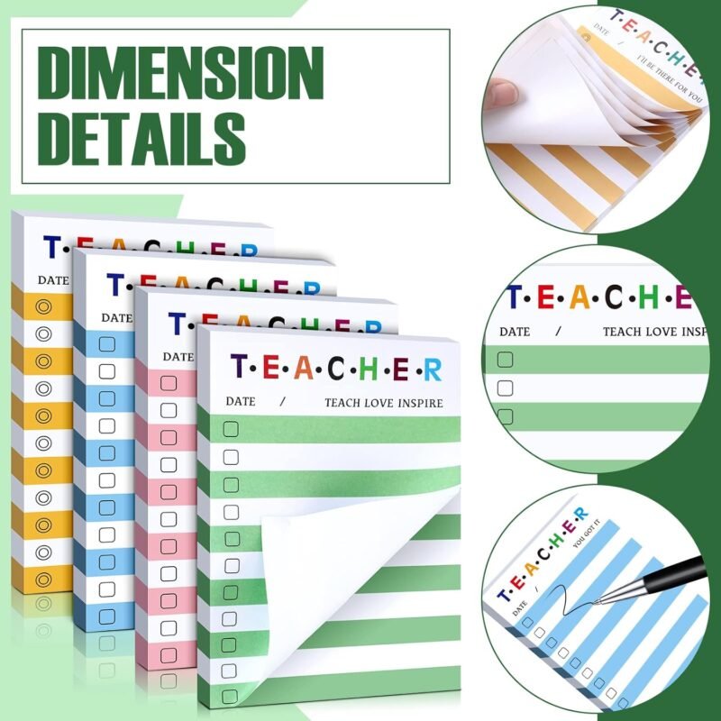 4 Pack Teacher Notepad Sets Teacher to Do List Sticky Notes Motivational Memo Pads 200 Sheets 4 x 6 Inch Back to School Appreciation Gifts for School Office Daily Use - Image 2
