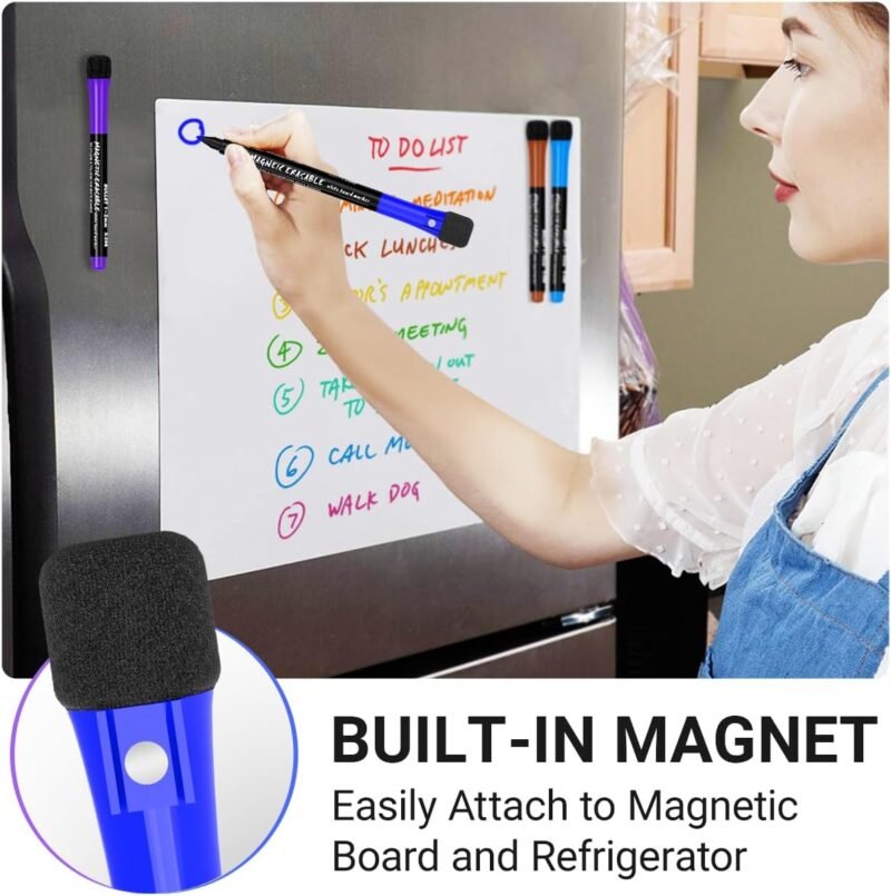 Magnetic Dry Erase Markers Fine Point Tip, 12 Colors White Board Markers Dry Erase Marker with Eraser Cap, Low Odor Whiteboard Markers Thin Marking for Kids Teachers Office School Supplies - Image 3